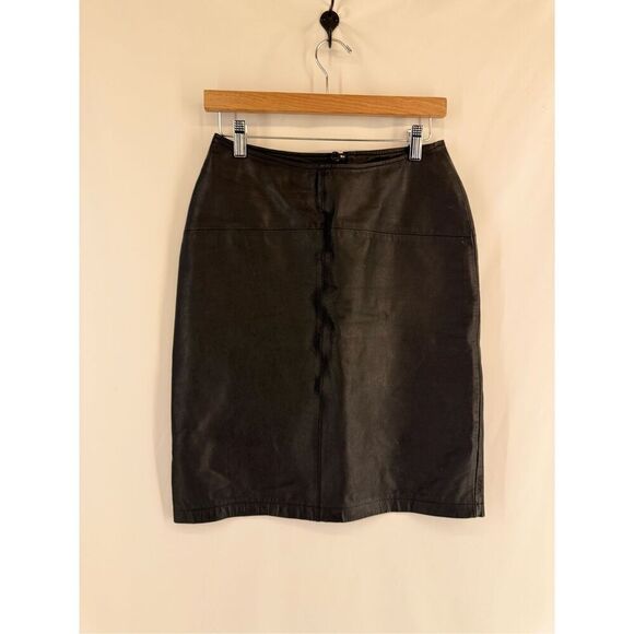 Vintage Limited Express Women's Black Leather Moto midi Skirt Size 7 - Picture 8 of 8